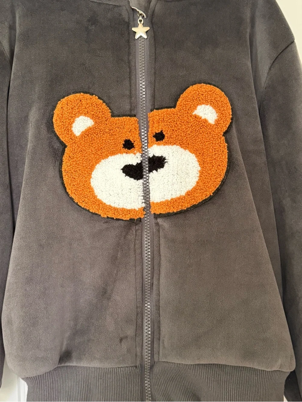 Lola + the Boys Bear Velour Set Size 12  Charcoal Gray 🐻🖤